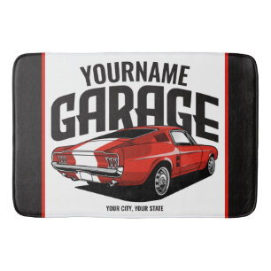 Personalized Muscle Car 1967 Red Fastback Garage Bath Mat
