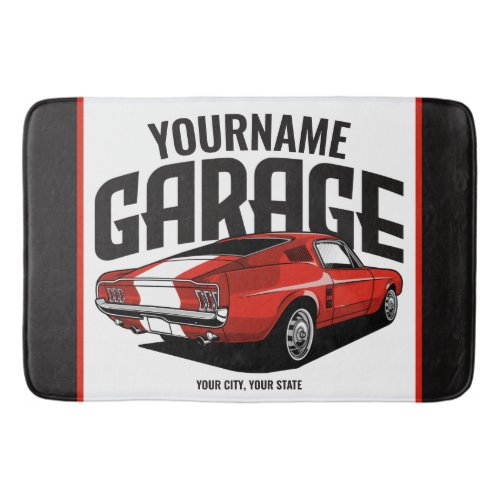 Personalized Muscle Car 1967 Red Fastback Garage  Bath Mat
