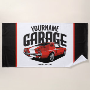 Personalized Muscle Car 1967 Red Fastback Garage Beach Towel