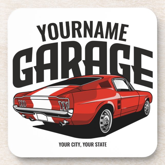 Personalized Muscle Car 1967 Red Fastback Garage  Beverage Coaster (Front)