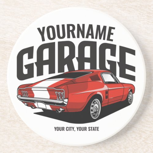 Personalized Muscle Car 1967 Red Fastback Garage  Coaster