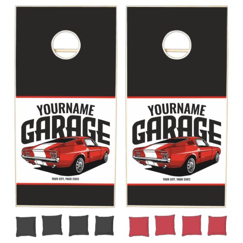 Personalized Muscle Car 1967 Red Fastback Garage Cornhole Set