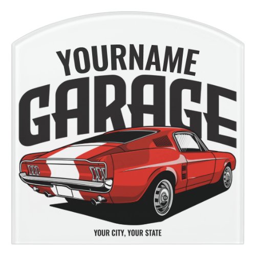 Personalized Muscle Car 1967 Red Fastback Garage  Door Sign