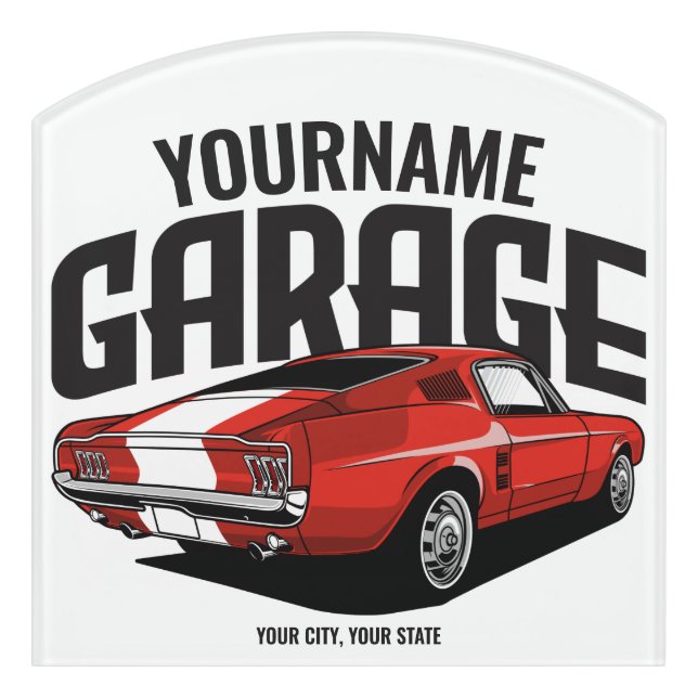 Personalized Muscle Car 1967 Red Fastback Garage  Door Sign (Contour Front)