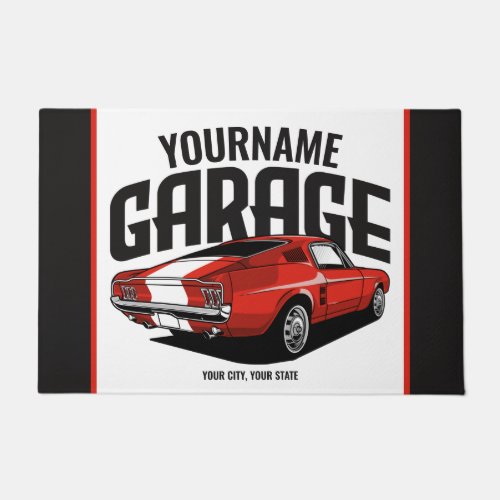 Personalized Muscle Car 1967 Red Fastback Garage Doormat