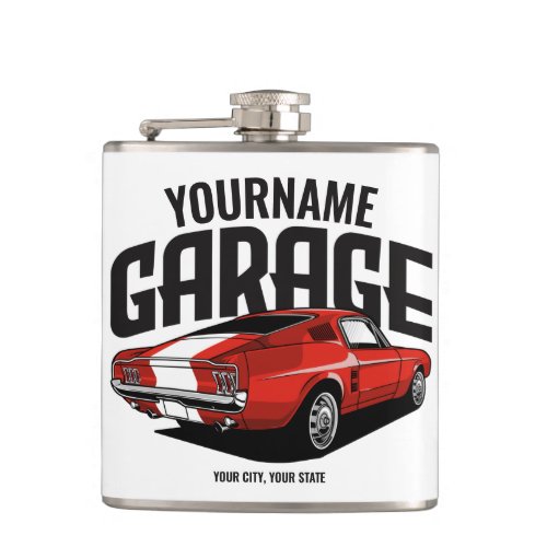 Personalized Muscle Car 1967 Red Fastback Garage  Flask