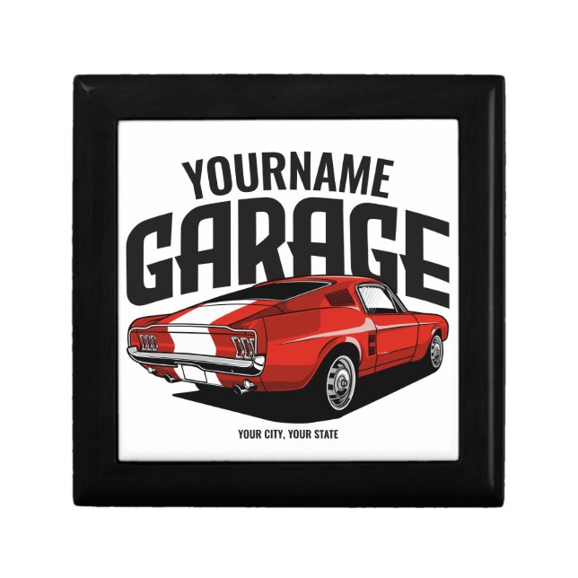 Personalized Muscle Car 1967 Red Fastback Garage Gift Box (Front)