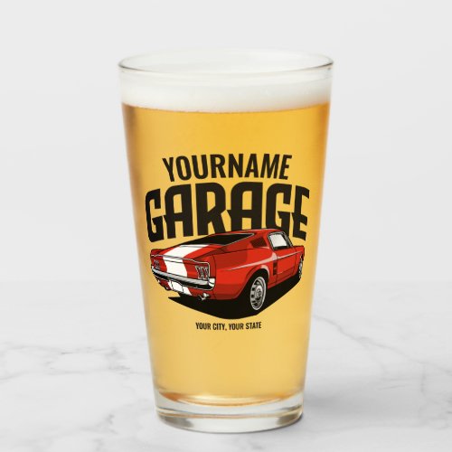 Personalized Muscle Car 1967 Red Fastback Garage  Glass