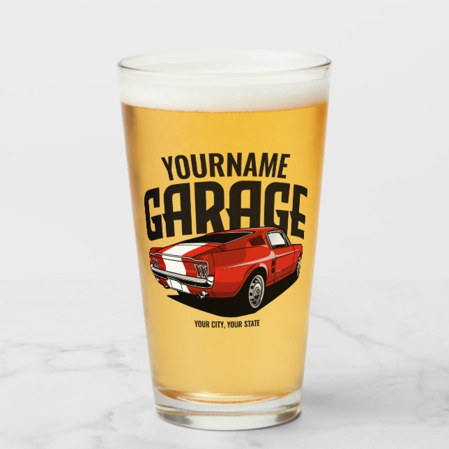 Personalized Muscle Car 1967 Red Fastback Garage  Glass (Front Filled)