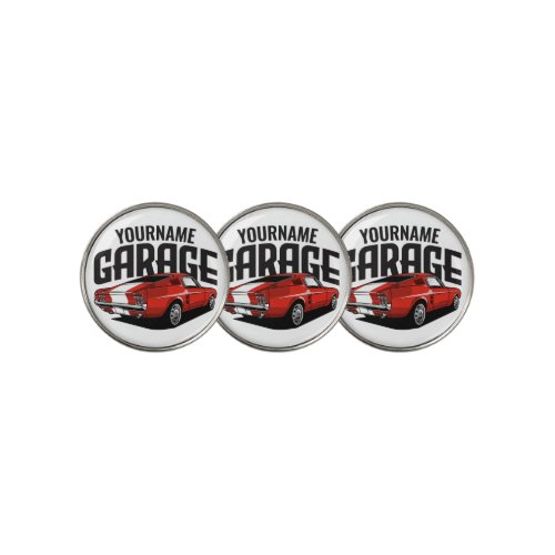 Personalized Muscle Car 1967 Red Fastback Garage  Golf Ball Marker