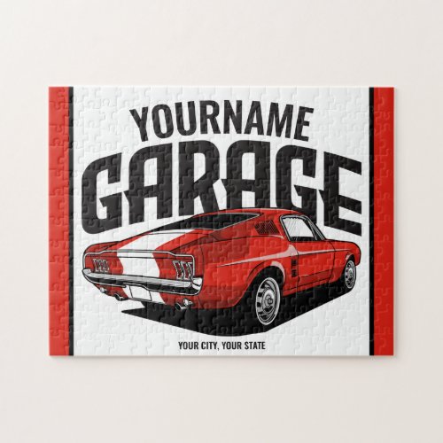 Personalized Muscle Car 1967 Red Fastback Garage  Jigsaw Puzzle