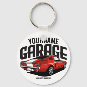 Personalized Muscle Car 1967 Red Fastback Garage  Keychain