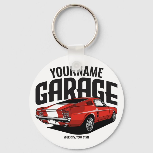 Personalized Muscle Car 1967 Red Fastback Garage  Keychain (Front)