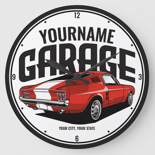 Personalized Muscle Car 1967 Red Fastback Garage Large Clock