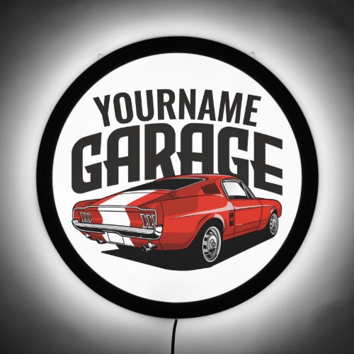 Personalized Muscle Car 1967 Red Fastback Garage LED Sign