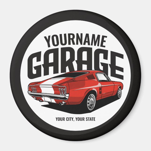 Personalized Muscle Car 1967 Red Fastback Garage  Magnet (Front)