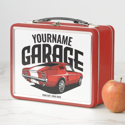 Personalized Muscle Car 1967 Red Fastback Garage Metal Lunch Box