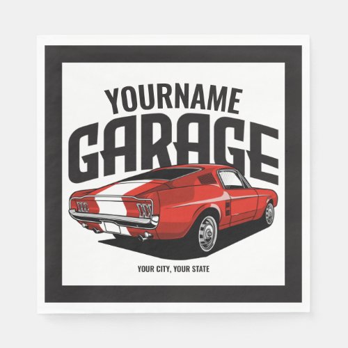 Personalized Muscle Car 1967 Red Fastback Garage Napkins