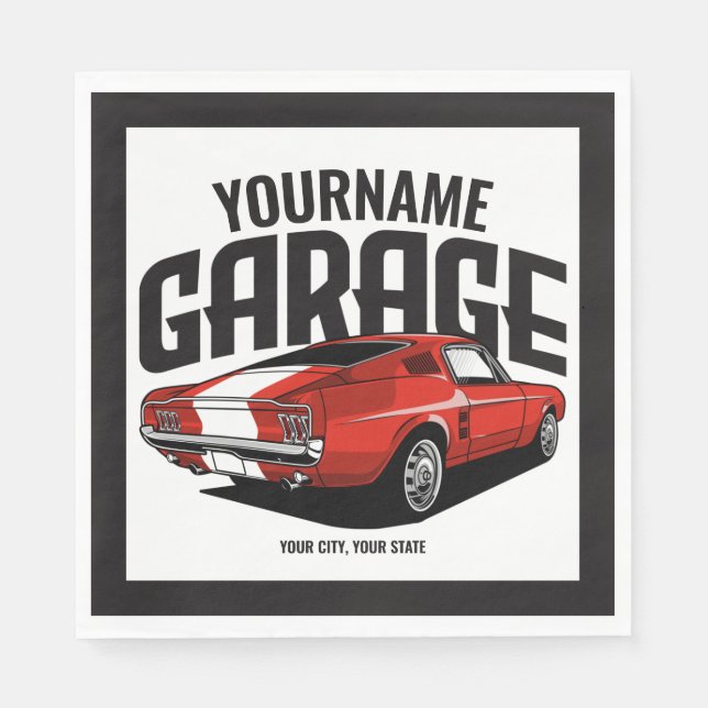 Personalized Muscle Car 1967 Red Fastback Garage Napkins (Front)