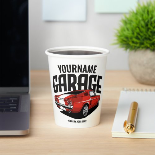 Personalized Muscle Car 1967 Red Fastback Garage  Paper Cups
