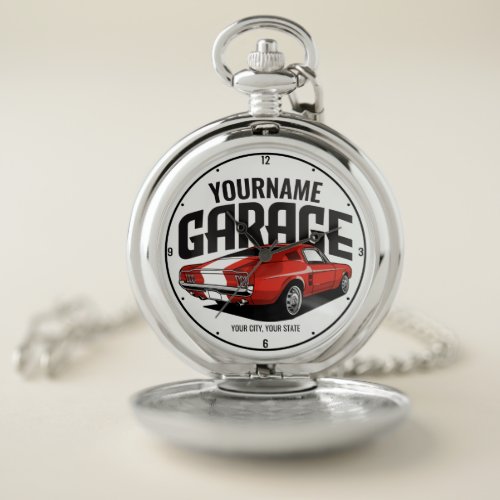 Personalized Muscle Car 1967 Red Fastback Garage  Pocket Watch