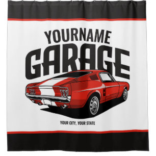 Personalized Muscle Car 1967 Red Fastback Garage Shower Curtain