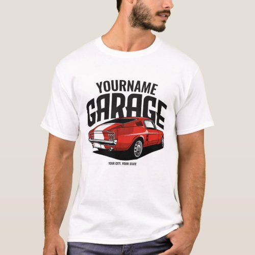 Personalized Muscle Car 1967 Red Fastback Garage T_Shirt