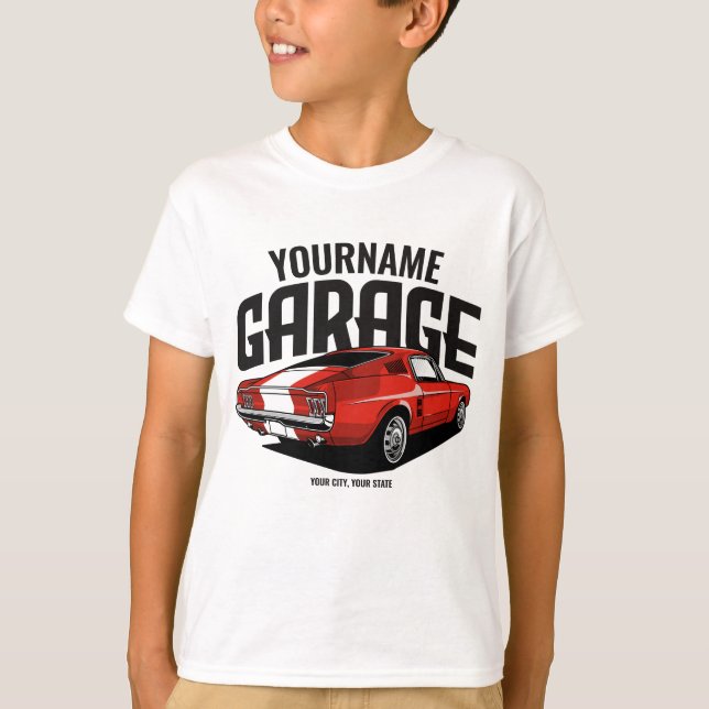 Personalized Muscle Car 1967 Red Fastback Garage  T-Shirt (Front)