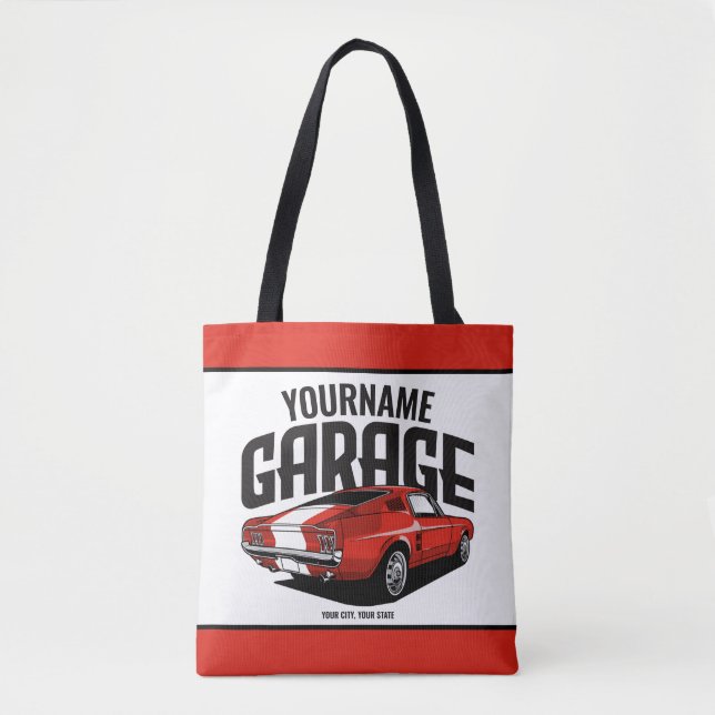 Personalized Muscle Car 1967 Red Fastback Garage Tote Bag (Front)