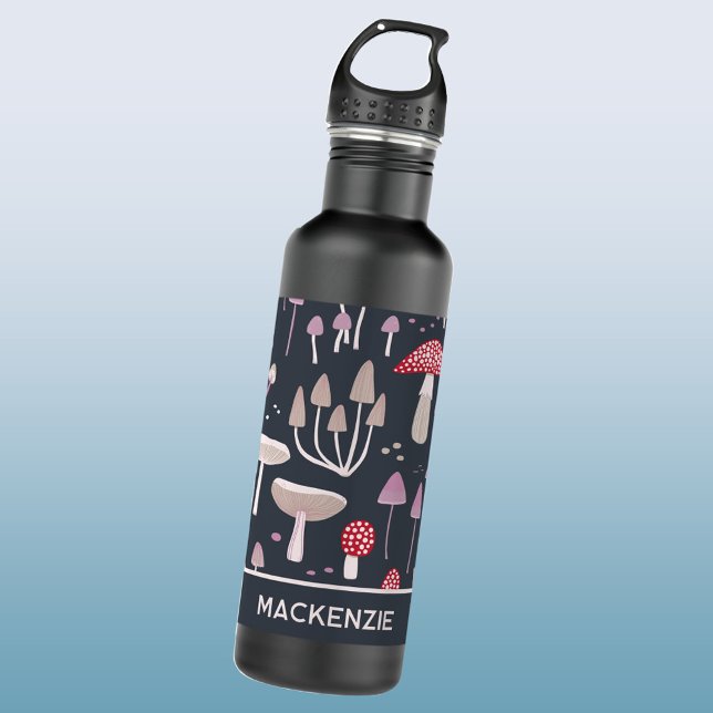 Personalized Mushroom Toadstool Fungi Stainless Steel Water Bottle (Mushroom toadstool pattern personalized custom name water bottle)