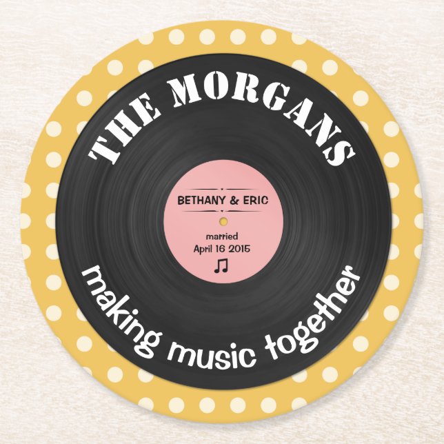 Personalized Music Album Retro Design Round Paper Coaster (Front)