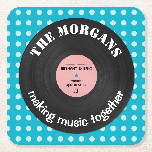 Personalized Music Album Retro Design Square Paper Coaster (Front)