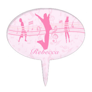Personalized Music Dance and Drama Pink Cake Topper