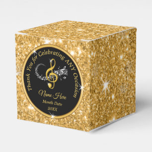 Personalized, Music Favor Boxes, Black and Gold Boxes