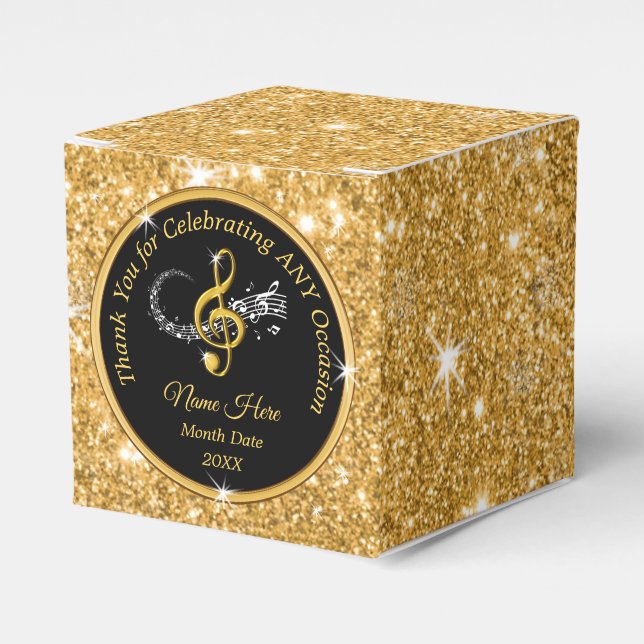 Personalized, Music Favor Boxes, Black and Gold Boxes (Front Side)