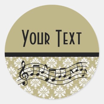 Personalized Music Gold Damask Classic Round Sticker by madconductor at Zazzle