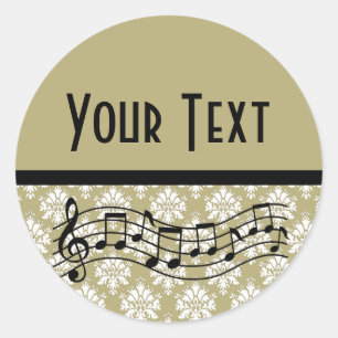 Personalized Music Gold Damask Classic Round Sticker