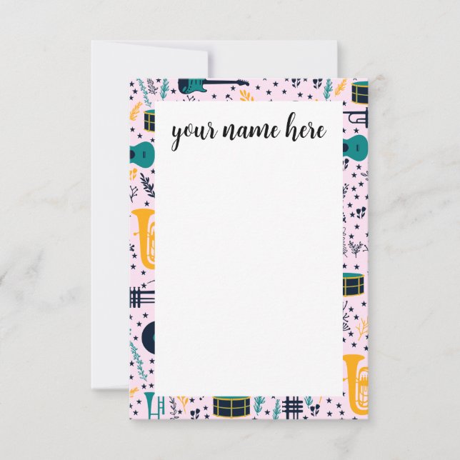 Personalized Music Instruments Notecads Thank You Card (Front)