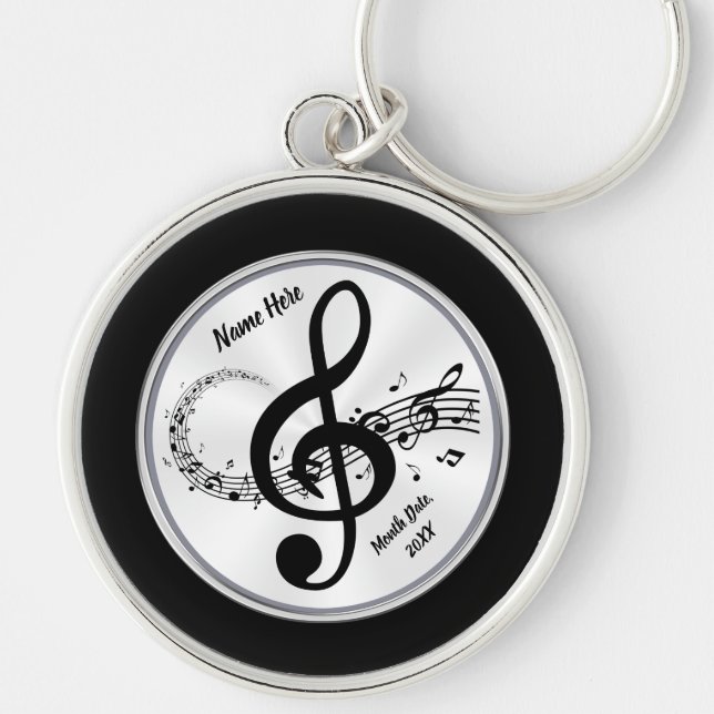 Personalized Music Keychain, Treble Clef Keychain (Front)