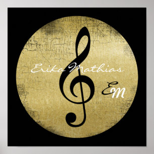 personalized music note, black treble clef poster