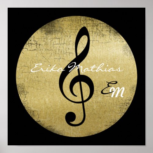 personalized music note black treble clef poster