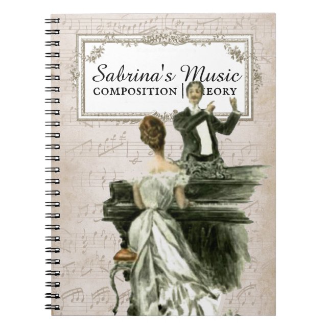 Personalized Music Notebook Vintage Piano Lady  (Front)