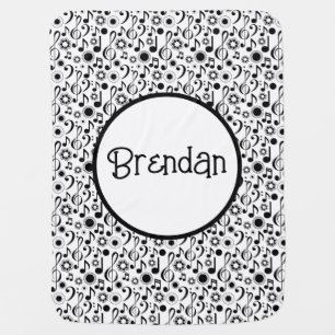 Personalized Music Notes & Clefs Black & White Baby Blanket