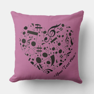 Personalized Music Notes Heart Throw Pillow