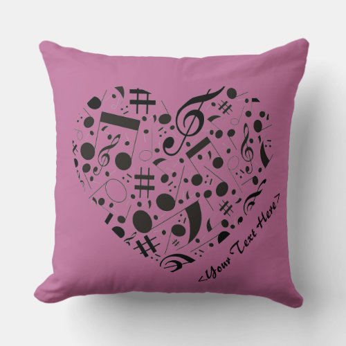 Personalized Music Notes Heart Throw Pillow