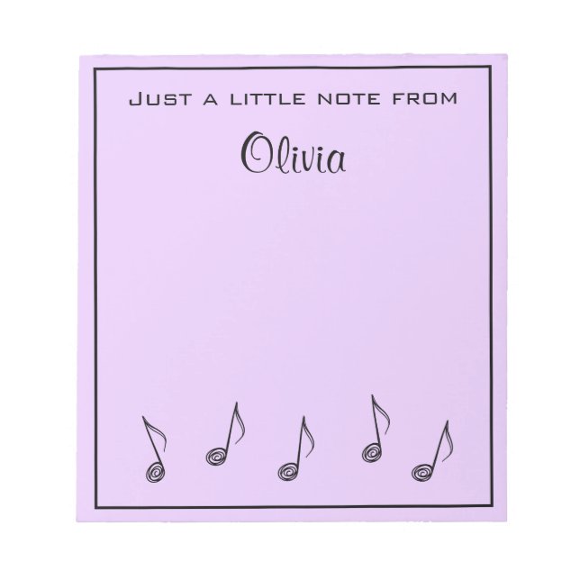 Personalized Music Notes Lavender Notepad (Front)