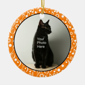 Personalized Music Notes Photo Ornament - Orange by marchingbandstuff at Zazzle