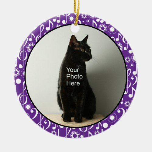 Personalized Music Notes Photo Ornament _ Purple