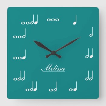 Personalized Music Notes Square Wall Clock by eatlovepray at Zazzle