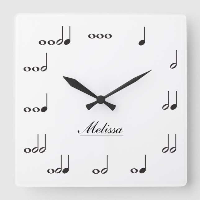 Personalized Music Notes Square Wall Clock (Front)